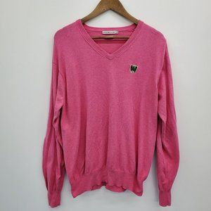 Peter Millar Mens Pink Cashmere Blend V-Neck Pullover Sweater Size L Golf Golfer